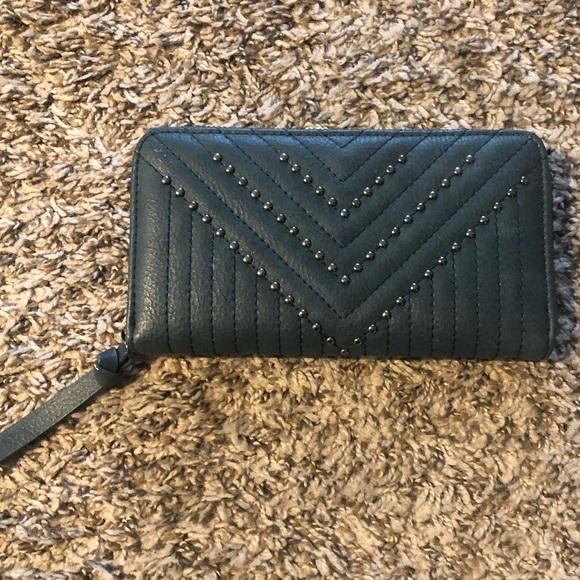 Lulus Handbags - Studded Detail Deep Teal Full Zip Wallet New